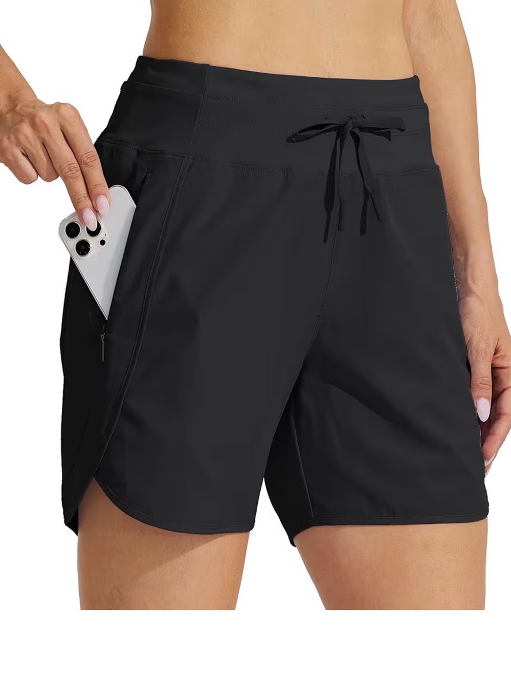 Women's Black Athletic Drawstring Shorts